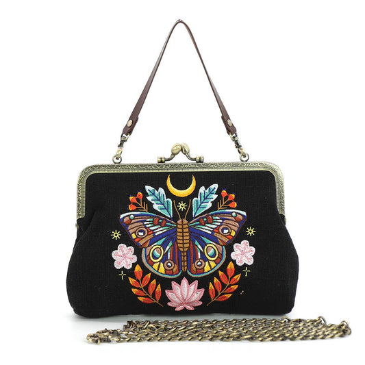 Moon Moth Vintage Kisslock Bag: Black