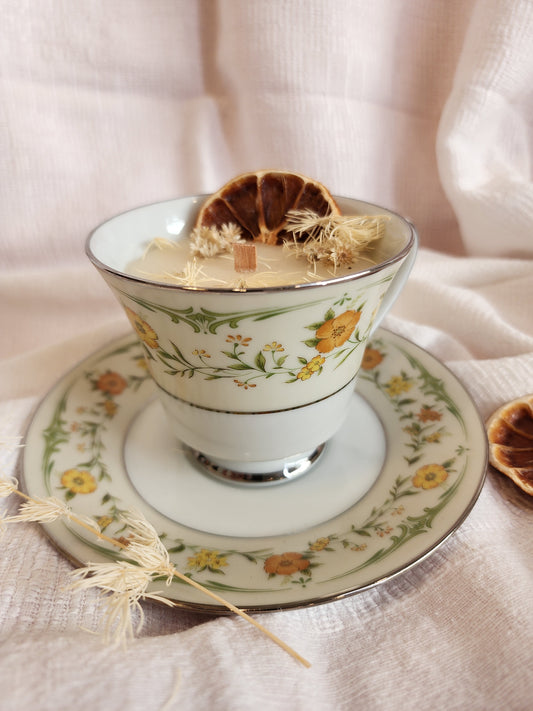 Handmade Vintage Teacup Candles - Yellow Florals