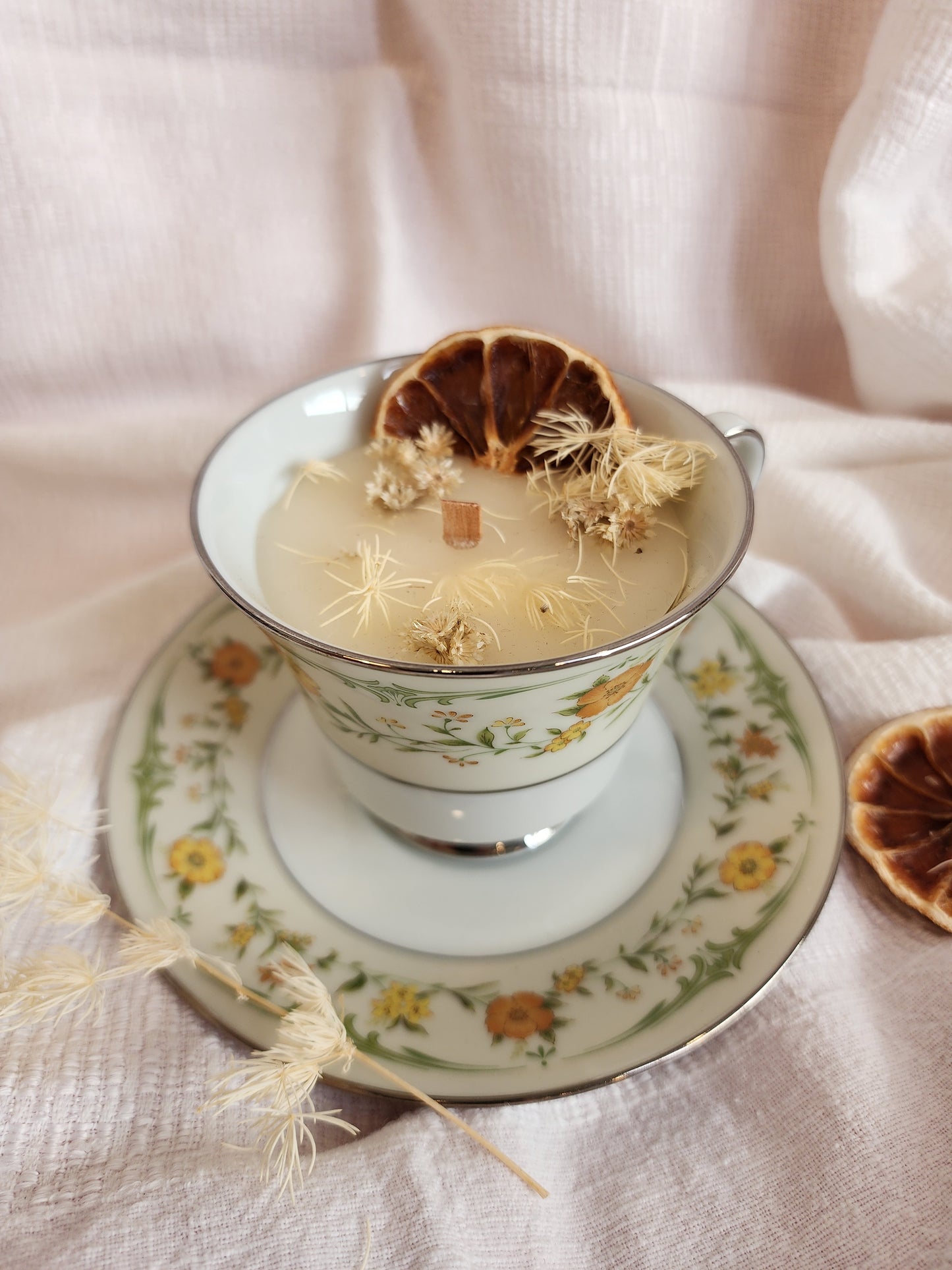 Handmade Vintage Teacup Candles - Yellow Florals