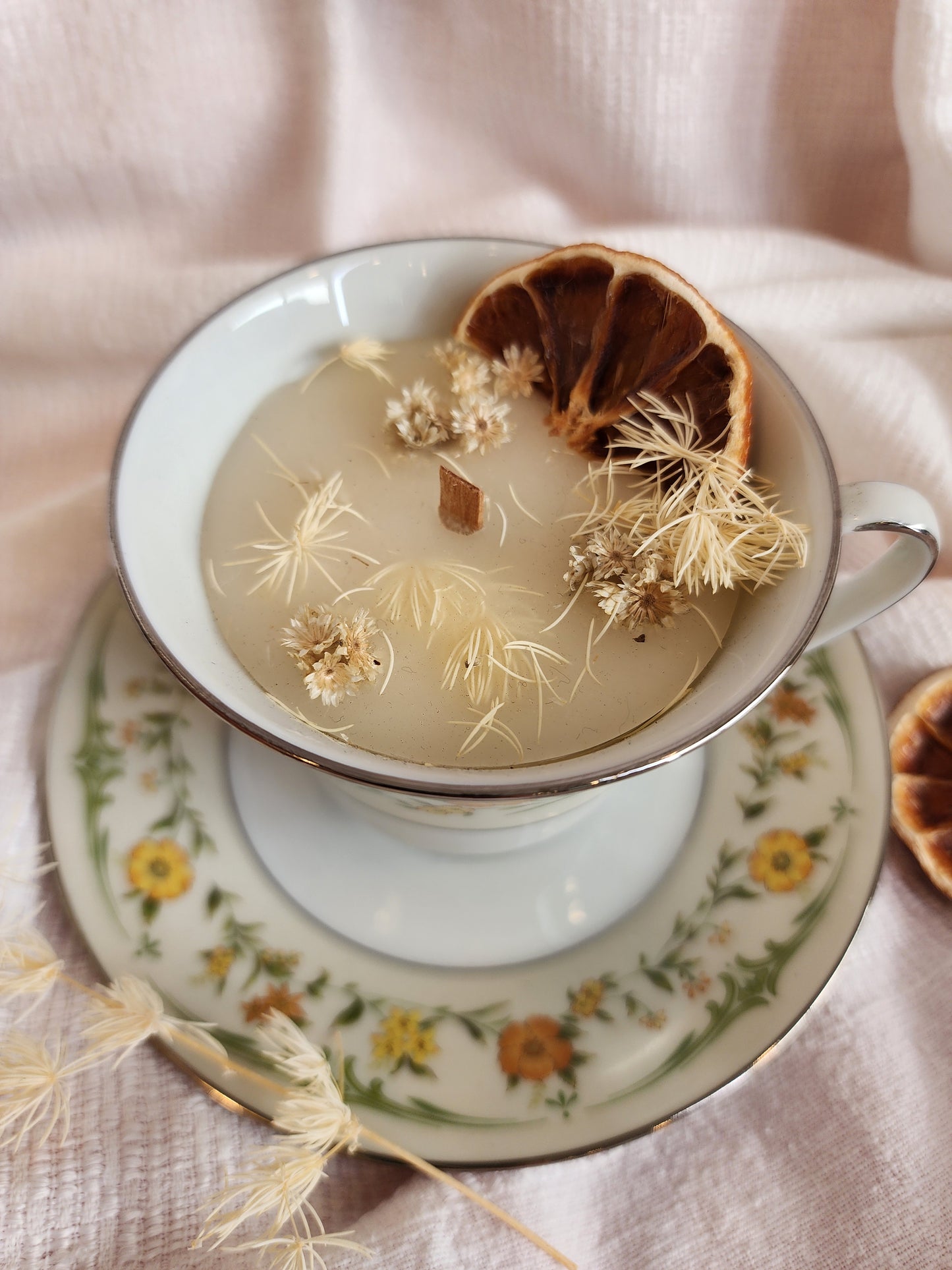 Handmade Vintage Teacup Candles - Yellow Florals