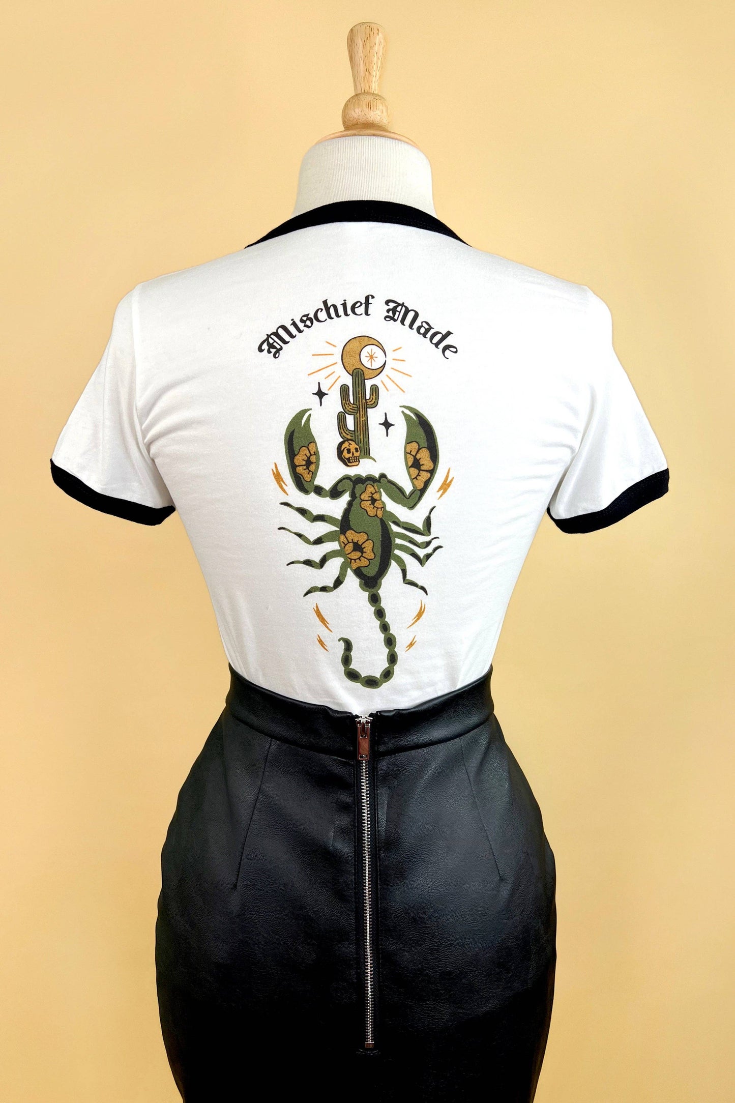 The Scorpion Unisex Ringer Tee in White/Black: 2X-Large