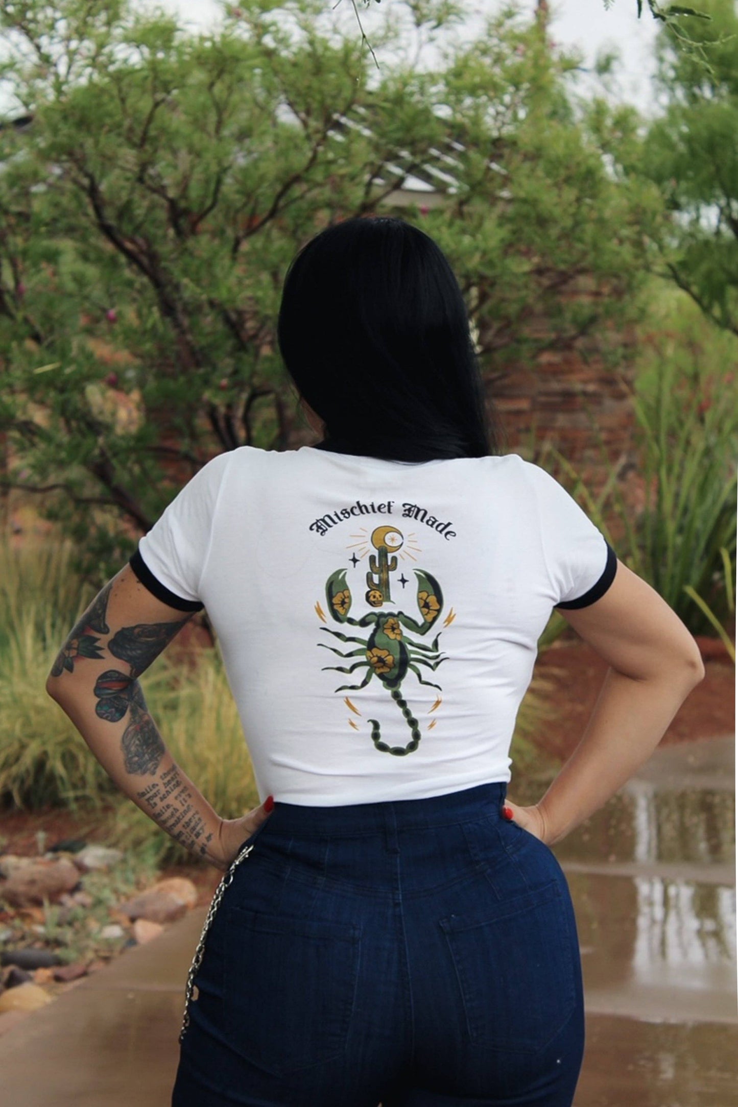 The Scorpion Unisex Ringer Tee in White/Black: 2X-Large