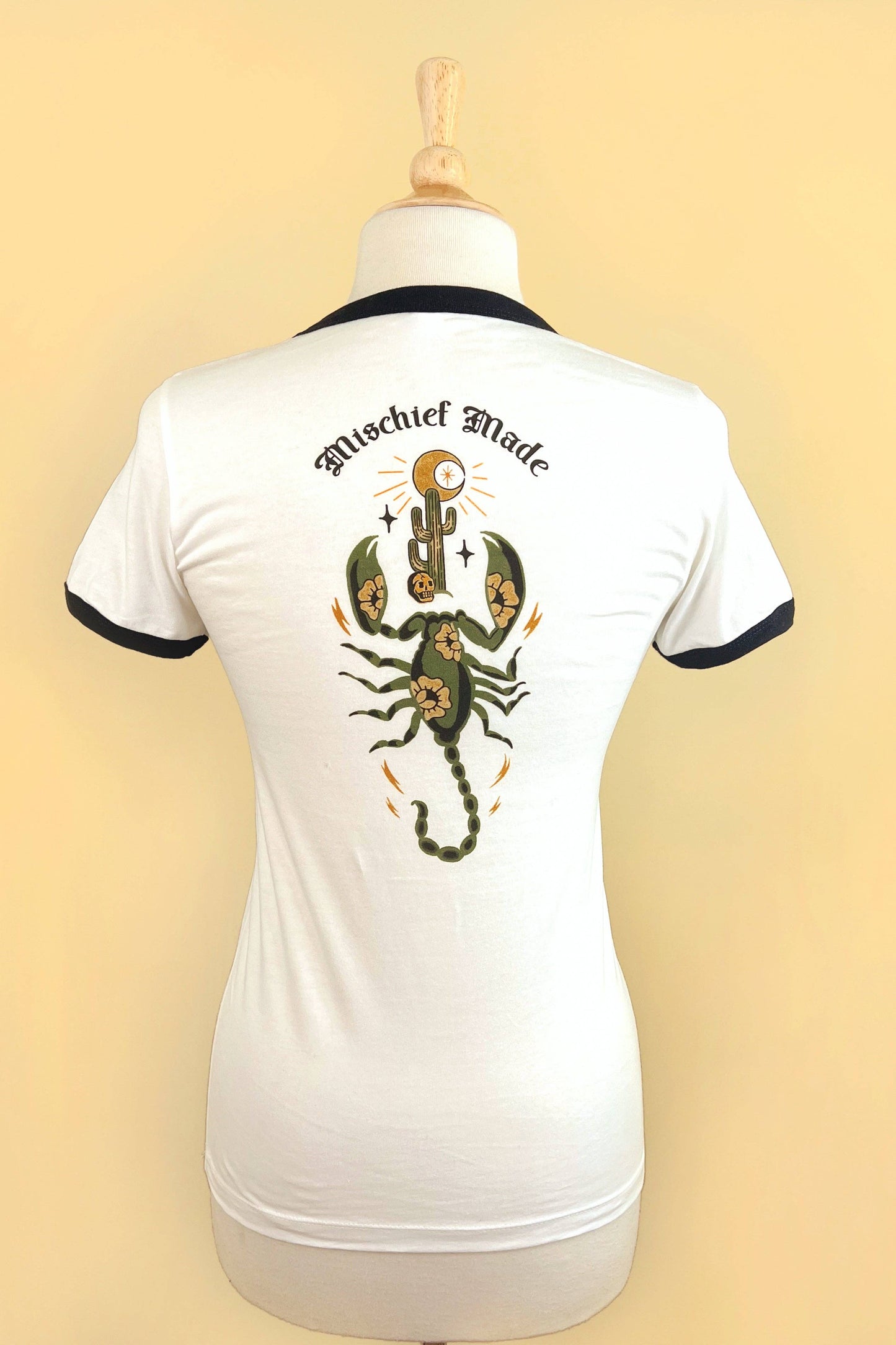 The Scorpion Unisex Ringer Tee in White/Black: 2X-Large