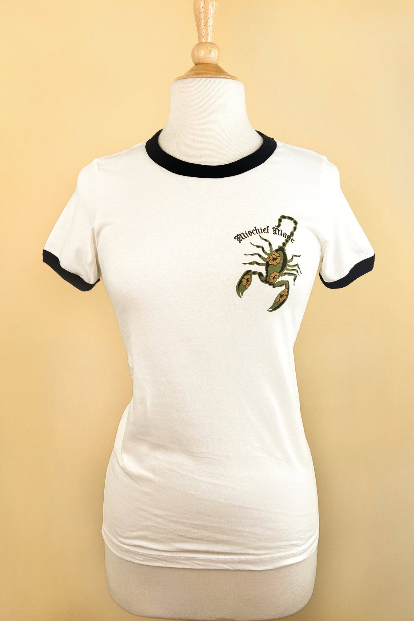 The Scorpion Unisex Ringer Tee in White/Black: 2X-Large