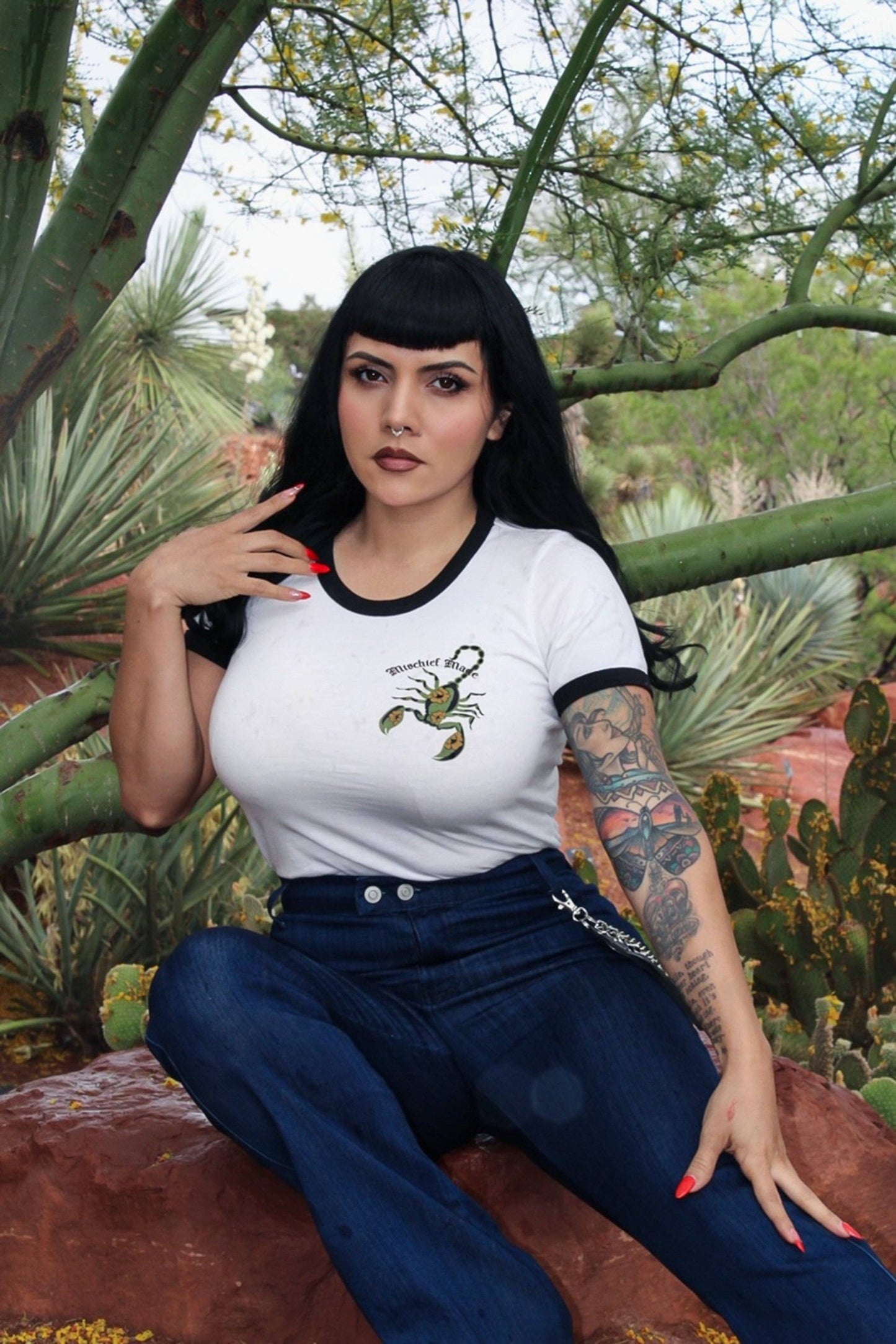 The Scorpion Unisex Ringer Tee in White/Black: 2X-Large