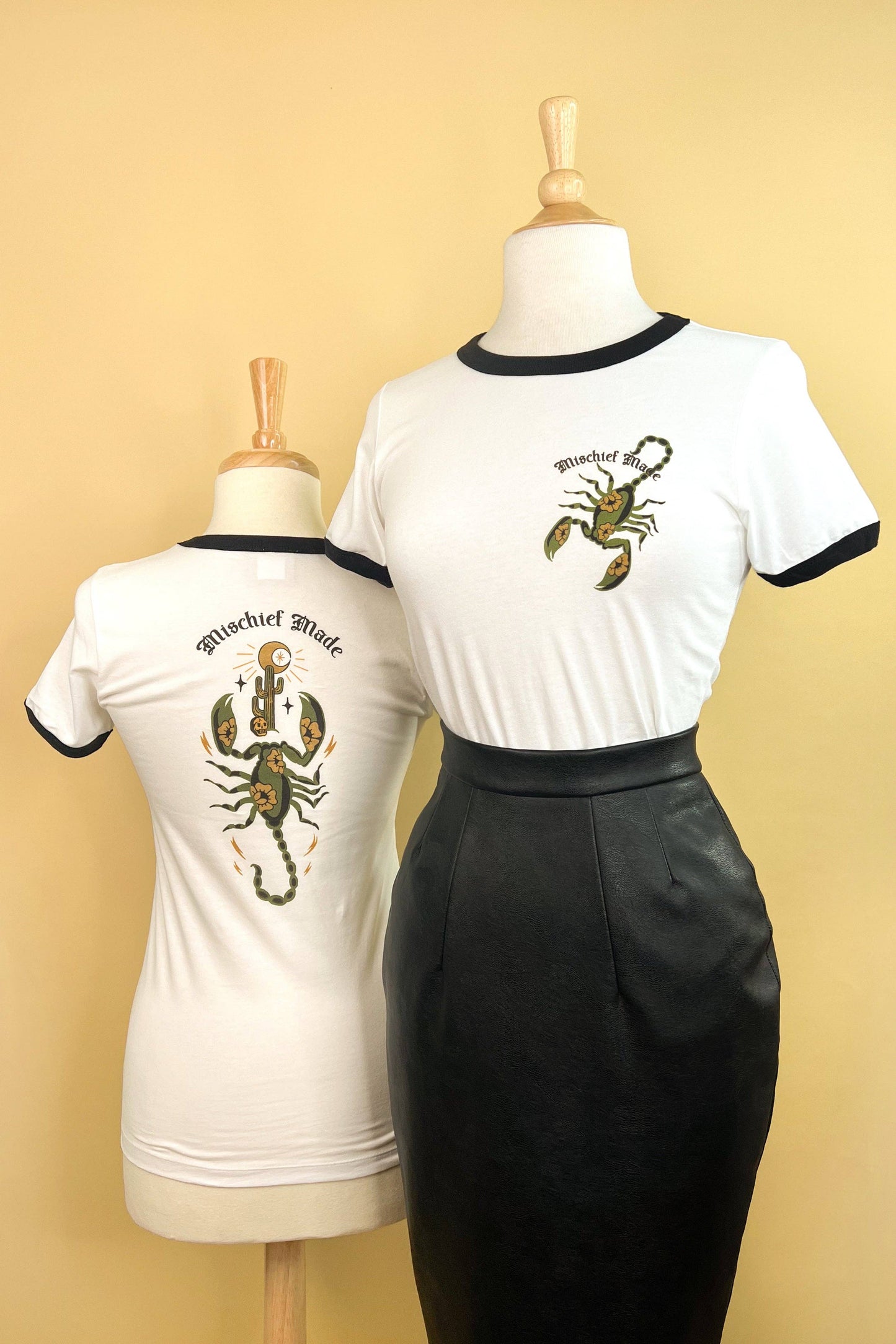 The Scorpion Unisex Ringer Tee in White/Black: 2X-Large