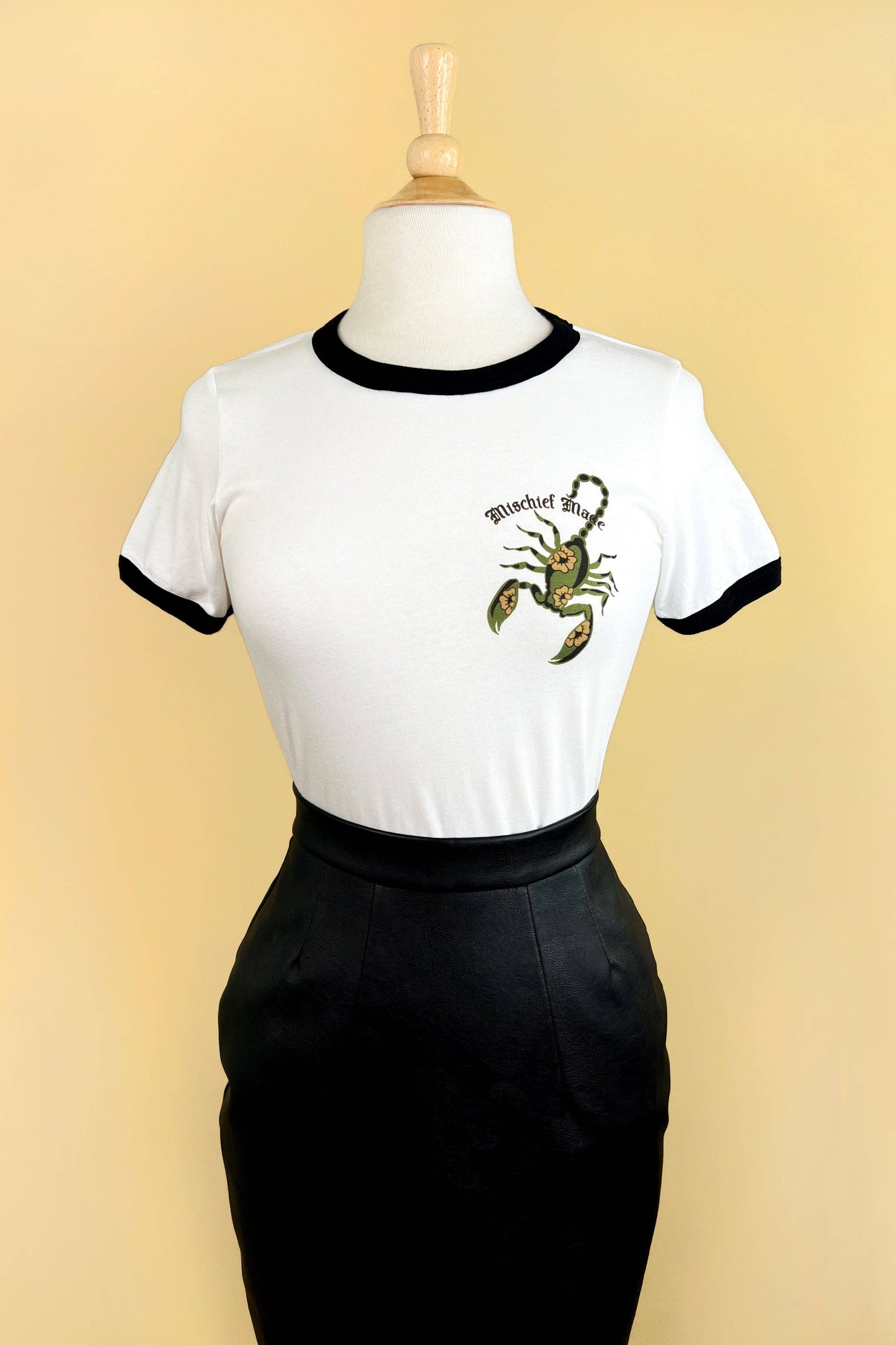 The Scorpion Unisex Ringer Tee in White/Black: 2X-Large